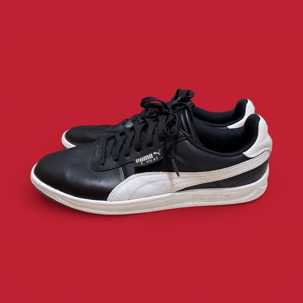 Puma G. Vilas Men's Black & White Leather Sneakers, Size 11.5